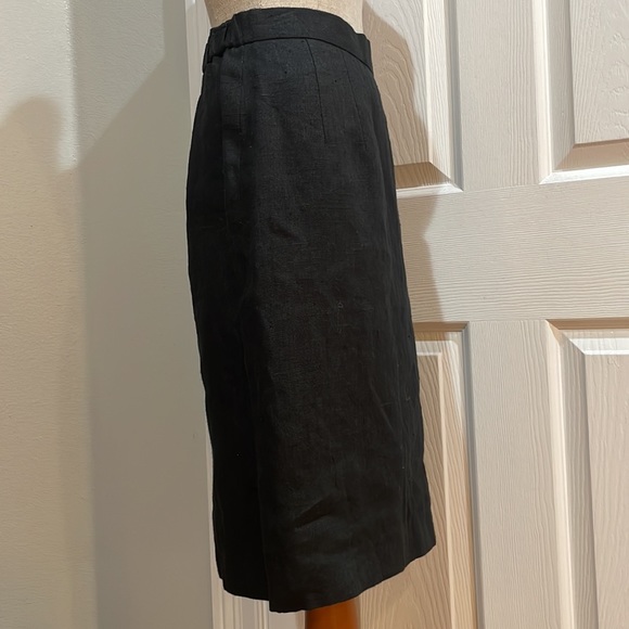 Harvey Benard skirt 100% linen lined slit midi black women’s size 8P petite - Picture 3 of 10